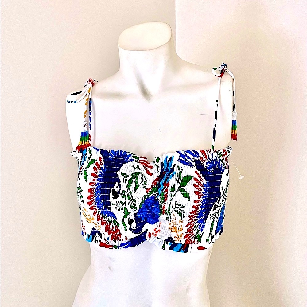 NEW House of Harlow 1960 smocked bandeau top with beaded tassel ties - Picture 5 of 5